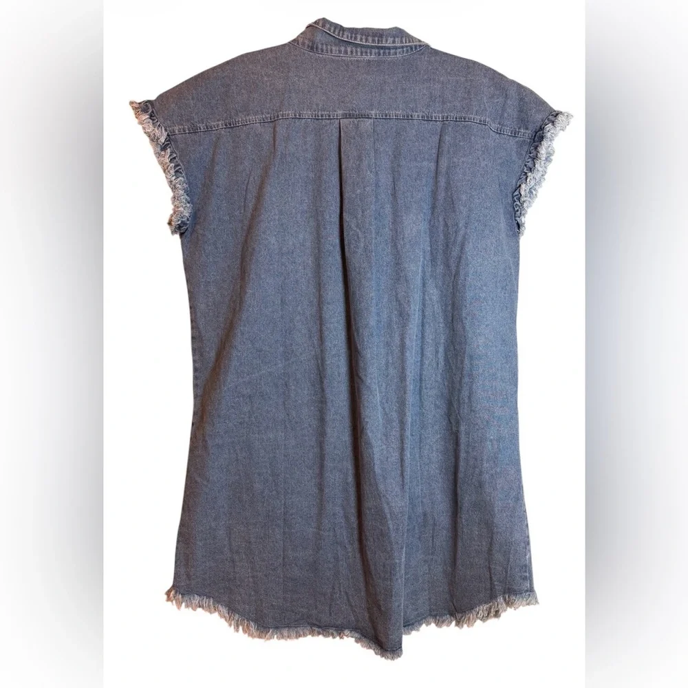 Umgee ⭐️ Denim Button Front Shirt Dress XL NWT Frayed Hem Oversized ✨ - Picture 5 of 8